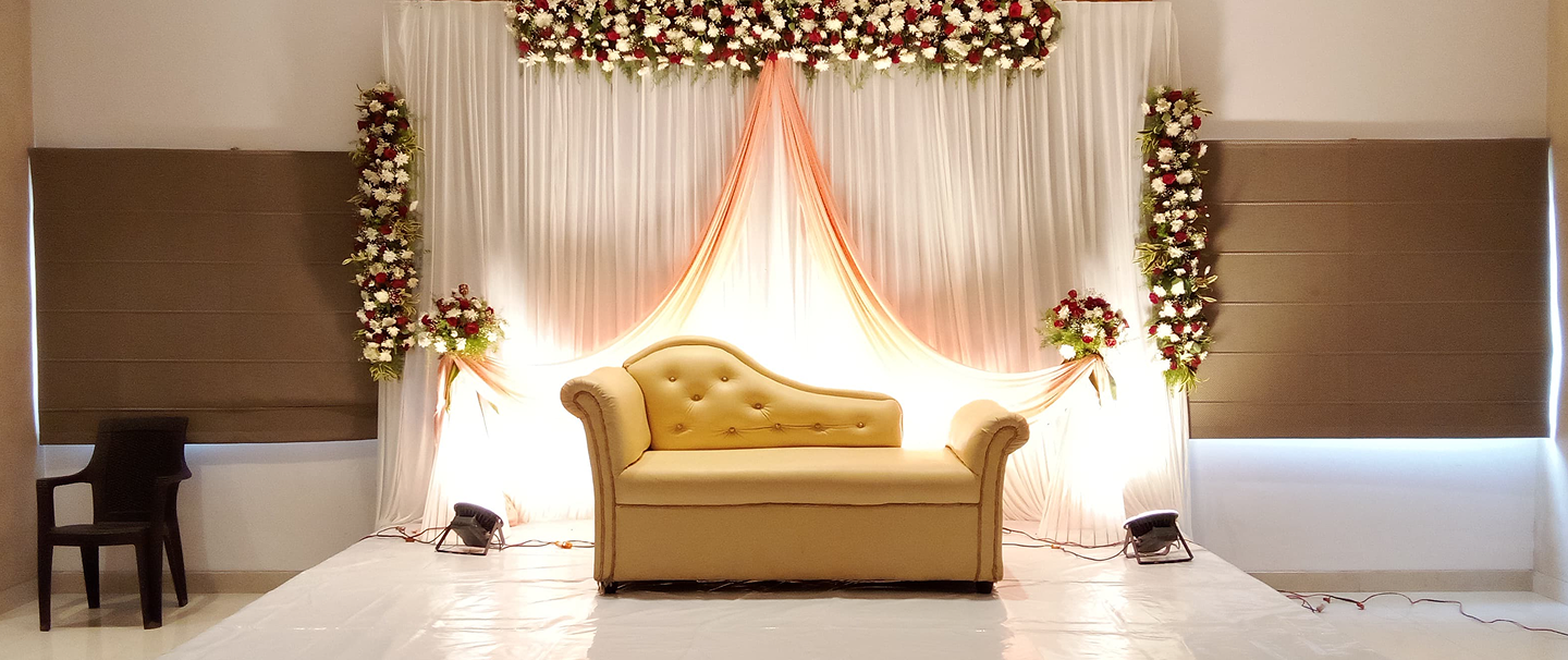 Elegant event venue with floral decorations